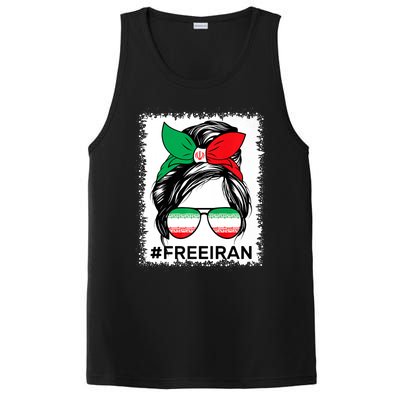 Free Iran Women Life Freedom Bleached Messy Bun Iranian Flag PosiCharge Competitor Tank