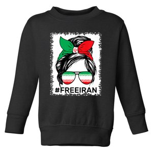 Free Iran Women Life Freedom Bleached Messy Bun Iranian Flag Toddler Sweatshirt