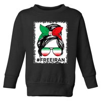 Free Iran Women Life Freedom Bleached Messy Bun Iranian Flag Toddler Sweatshirt