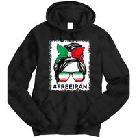 Free Iran Women Life Freedom Bleached Messy Bun Iranian Flag Tie Dye Hoodie