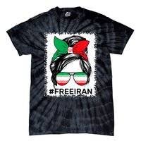 Free Iran Women Life Freedom Bleached Messy Bun Iranian Flag Tie-Dye T-Shirt