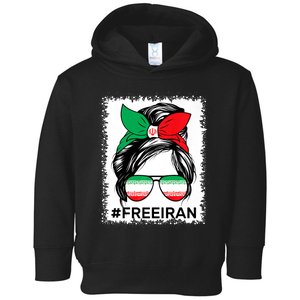 Free Iran Women Life Freedom Bleached Messy Bun Iranian Flag Toddler Hoodie