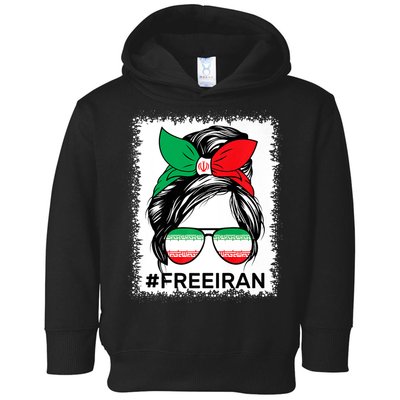 Free Iran Women Life Freedom Bleached Messy Bun Iranian Flag Toddler Hoodie