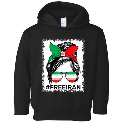 Free Iran Women Life Freedom Bleached Messy Bun Iranian Flag Toddler Hoodie