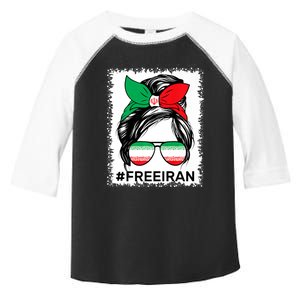 Free Iran Women Life Freedom Bleached Messy Bun Iranian Flag Toddler Fine Jersey T-Shirt