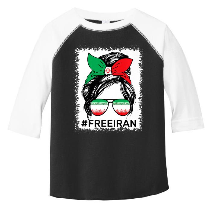 Free Iran Women Life Freedom Bleached Messy Bun Iranian Flag Toddler Fine Jersey T-Shirt