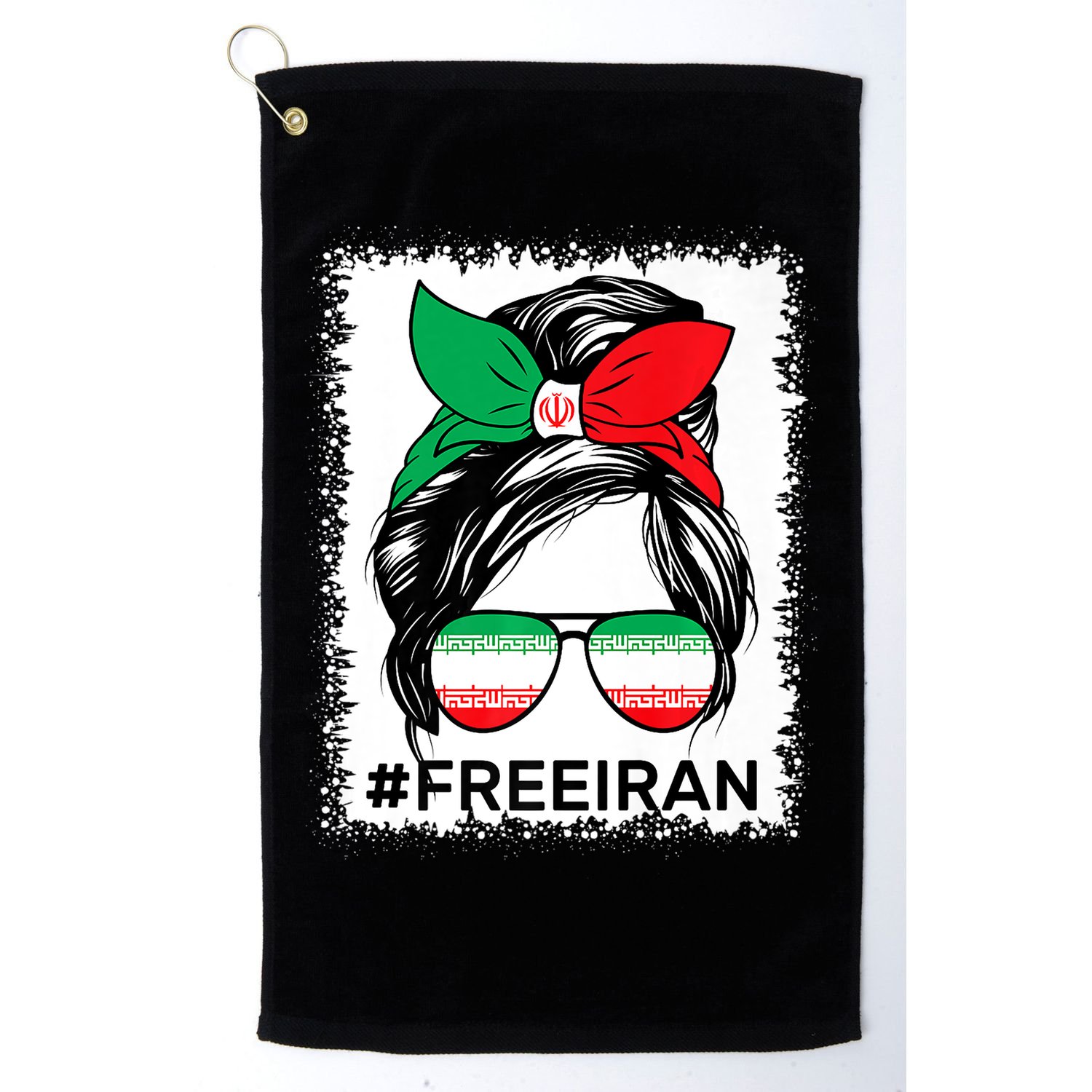 Free Iran Women Life Freedom Bleached Messy Bun Iranian Flag Golf Towel