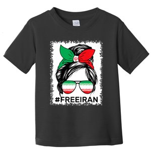 Free Iran Women Life Freedom Bleached Messy Bun Iranian Flag Toddler T-Shirt