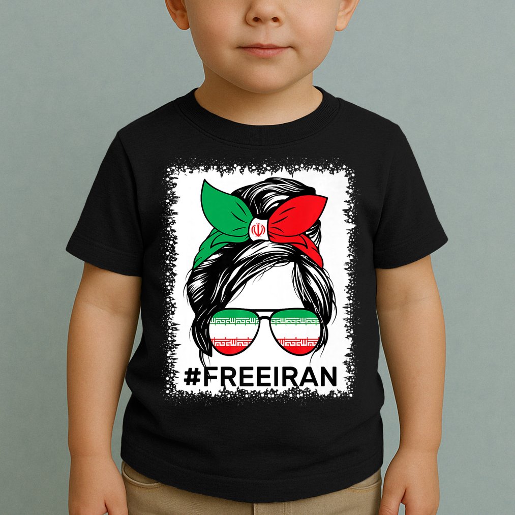 Free Iran Women Life Freedom Bleached Messy Bun Iranian Flag Toddler T-Shirt