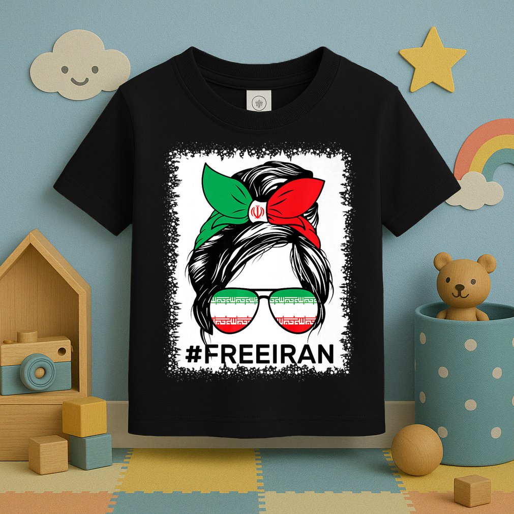 Free Iran Women Life Freedom Bleached Messy Bun Iranian Flag Toddler T-Shirt