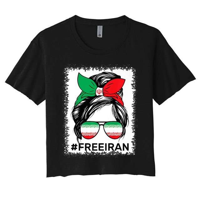 Free Iran Women Life Freedom Bleached Messy Bun Iranian Flag Crop Top