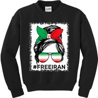 Free Iran Women Life Freedom Bleached Messy Bun Iranian Flag Kids Sweatshirt