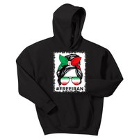 Free Iran Women Life Freedom Bleached Messy Bun Iranian Flag Kids Hoodie