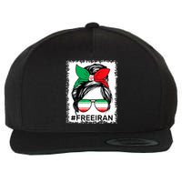 Free Iran Women Life Freedom Bleached Messy Bun Iranian Flag Wool Snapback Cap