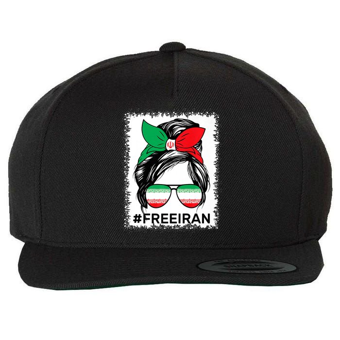 Free Iran Women Life Freedom Bleached Messy Bun Iranian Flag Wool Snapback Cap