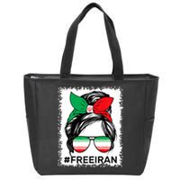 Free Iran Women Life Freedom Bleached Messy Bun Iranian Flag Zip Tote Bag