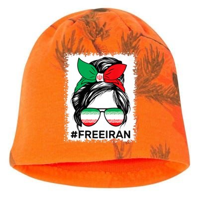 Free Iran Women Life Freedom Bleached Messy Bun Iranian Flag Kati - Camo Knit Beanie