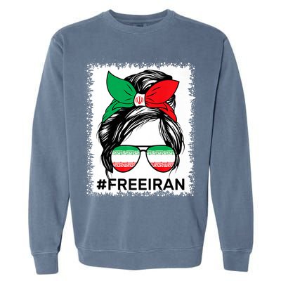 Free Iran Women Life Freedom Bleached Messy Bun Iranian Flag Garment-Dyed Sweatshirt