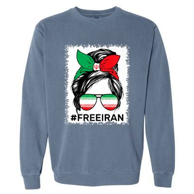 Free Iran Women Life Freedom Bleached Messy Bun Iranian Flag Garment-Dyed Sweatshirt