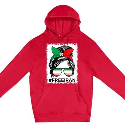 Free Iran Women Life Freedom Bleached Messy Bun Iranian Flag Premium Pullover Hoodie