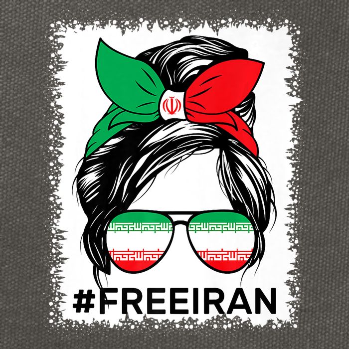 Free Iran Women Life Freedom Bleached Messy Bun Iranian Flag Cotton Canvas Backpack