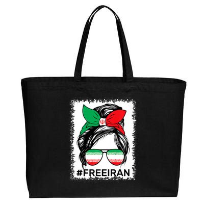 Free Iran Women Life Freedom Bleached Messy Bun Iranian Flag Cotton Canvas Jumbo Tote