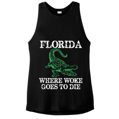 Florida Is Where Woke Goes To Die Crocodile Alligator Ladies PosiCharge Tri-Blend Wicking Tank