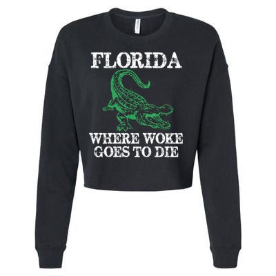 Florida Is Where Woke Goes To Die Crocodile Alligator Cropped Pullover Crew