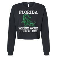 Florida Is Where Woke Goes To Die Crocodile Alligator Cropped Pullover Crew