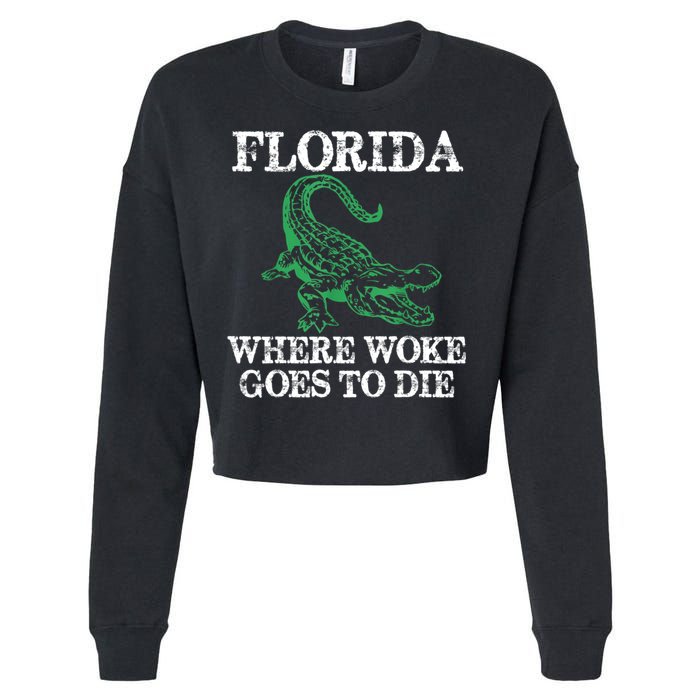 Florida Is Where Woke Goes To Die Crocodile Alligator Cropped Pullover Crew
