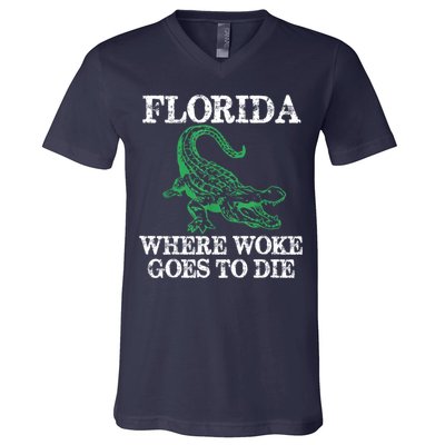 Florida Is Where Woke Goes To Die Crocodile Alligator V-Neck T-Shirt