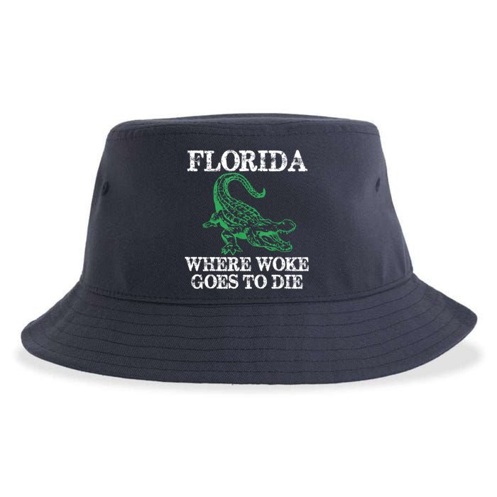 Florida Is Where Woke Goes To Die Crocodile Alligator Sustainable Bucket Hat