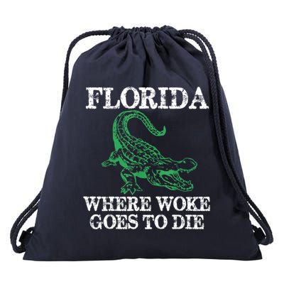 Florida Is Where Woke Goes To Die Crocodile Alligator Drawstring Bag
