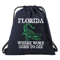Florida Is Where Woke Goes To Die Crocodile Alligator Drawstring Bag