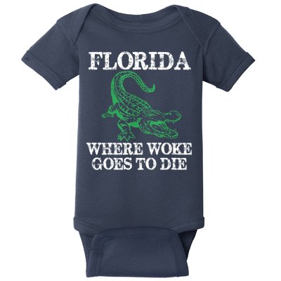 Florida Is Where Woke Goes To Die Crocodile Alligator Baby Bodysuit
