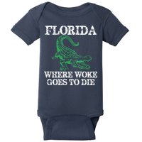 Florida Is Where Woke Goes To Die Crocodile Alligator Baby Bodysuit