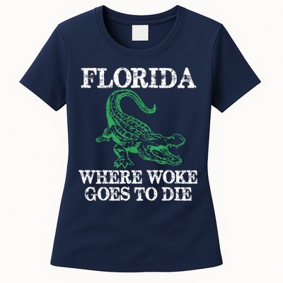 Florida Is Where Woke Goes To Die Crocodile Alligator Womens T-Shirt
