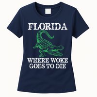 Florida Is Where Woke Goes To Die Crocodile Alligator Womens T-Shirt