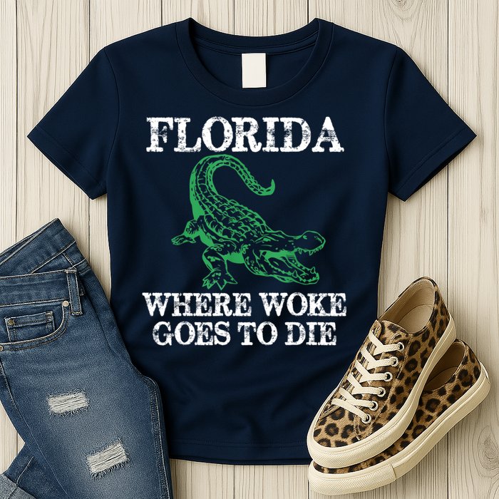 Florida Is Where Woke Goes To Die Crocodile Alligator Womens T-Shirt