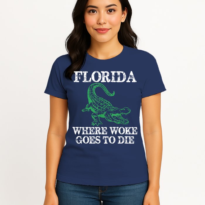 Florida Is Where Woke Goes To Die Crocodile Alligator Womens T-Shirt