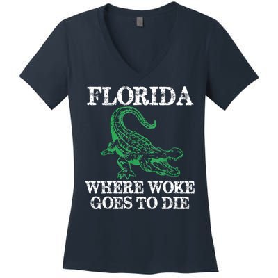 Florida Is Where Woke Goes To Die Crocodile Alligator Women's V-Neck T-Shirt