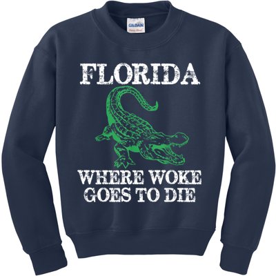 Florida Is Where Woke Goes To Die Crocodile Alligator Kids Sweatshirt