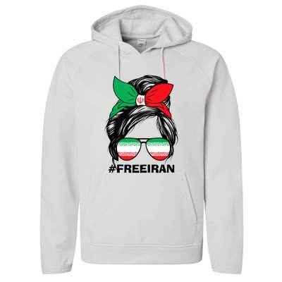 Free Iran Women Life Freedom Messy Bun Iranian Flag Performance Fleece Hoodie