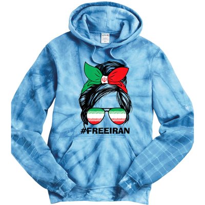 Free Iran Women Life Freedom Messy Bun Iranian Flag Tie Dye Hoodie