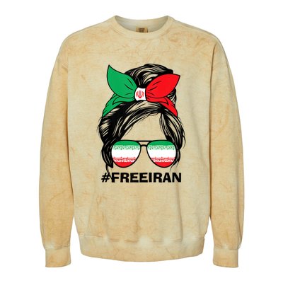 Free Iran Women Life Freedom Messy Bun Iranian Flag Colorblast Crewneck Sweatshirt