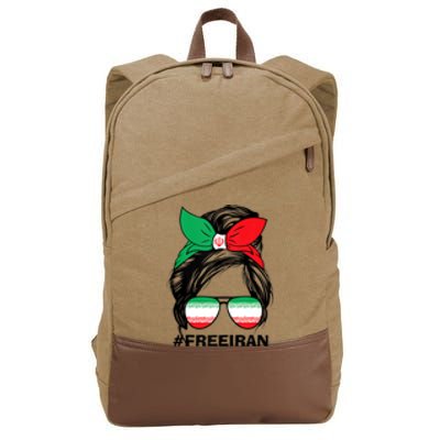 Free Iran Women Life Freedom Messy Bun Iranian Flag Cotton Canvas Backpack