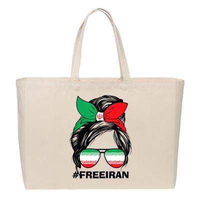 Free Iran Women Life Freedom Messy Bun Iranian Flag Cotton Canvas Jumbo Tote