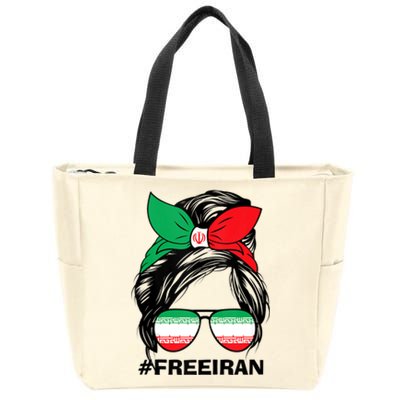 Free Iran Women Life Freedom Messy Bun Iranian Flag Zip Tote Bag