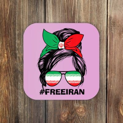 Free Iran Women Life Freedom Messy Bun Iranian Flag Coaster