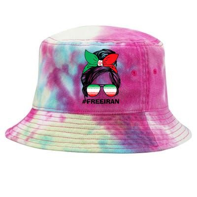 Free Iran Women Life Freedom Messy Bun Iranian Flag Tie-Dyed Bucket Hat